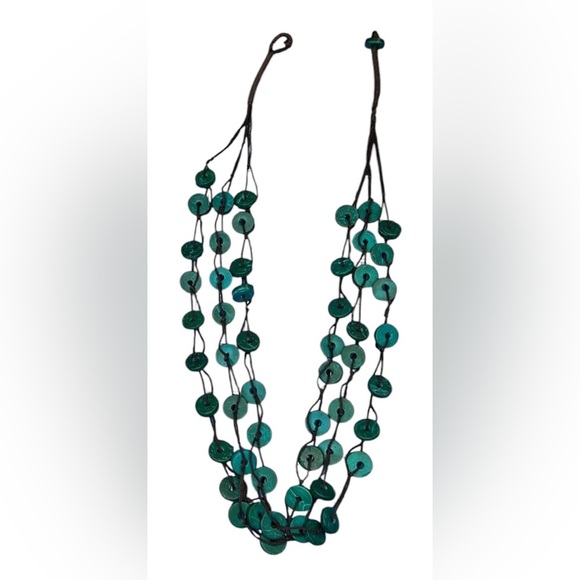 Teal boho style 3 strand necklace. - Picture 2 of 5